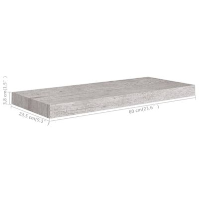 vidaXL betonszürke MDF lebegő fali polc 60 x 23,5 x 3,8 cm