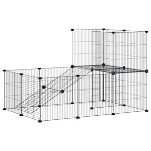 vidaXL 20 paneles fekete ac&eacute;l kis&aacute;llatketrec ajt&oacute;val 105 x 70 x 70 cm