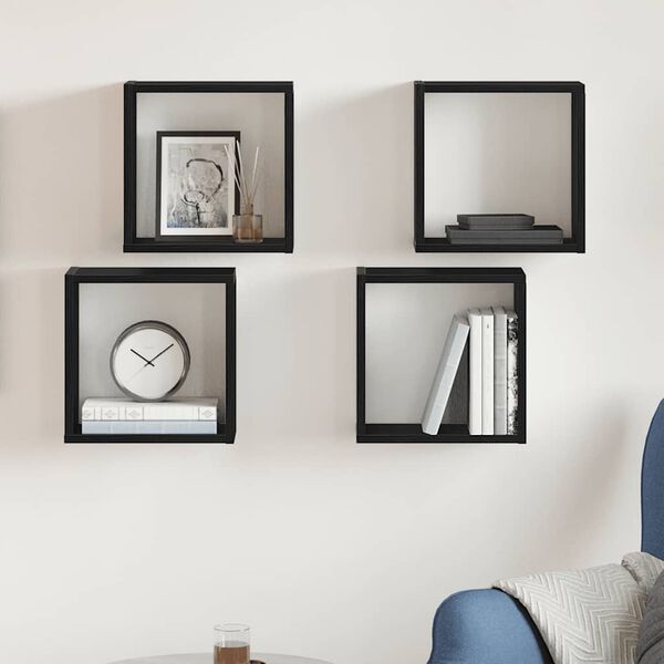 vidaXL 4 db fekete t&ouml;lgysz&iacute;nű szerelt fa fali kockapolc 30x15x30 cm