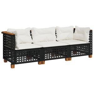 vidaXL fekete 3 szem&eacute;lyes polyrattan kerti kanap&eacute; p&aacute;rn&aacute;kkal