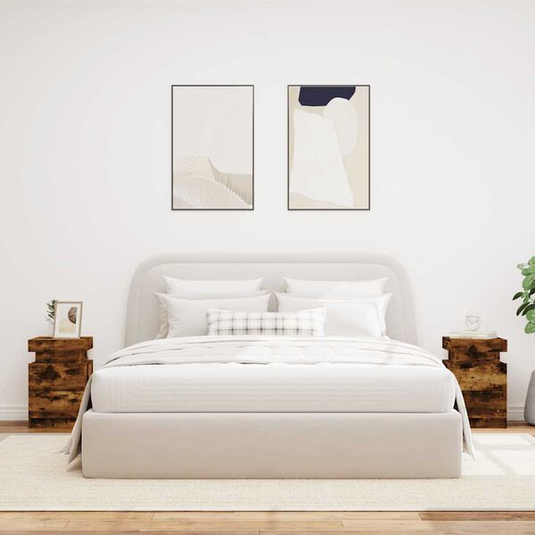 vidaXL 2 db sonoma t&ouml;lgy sz&iacute;nű &eacute;jjeliszekr&eacute;ny LED-ekkel 35x39x55 cm