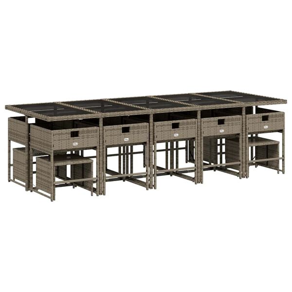 vidaXL 15 r&eacute;szes sz&uuml;rke polyrattan kerti &eacute;tkezőgarnit&uacute;ra p&aacute;rn&aacute;kkal