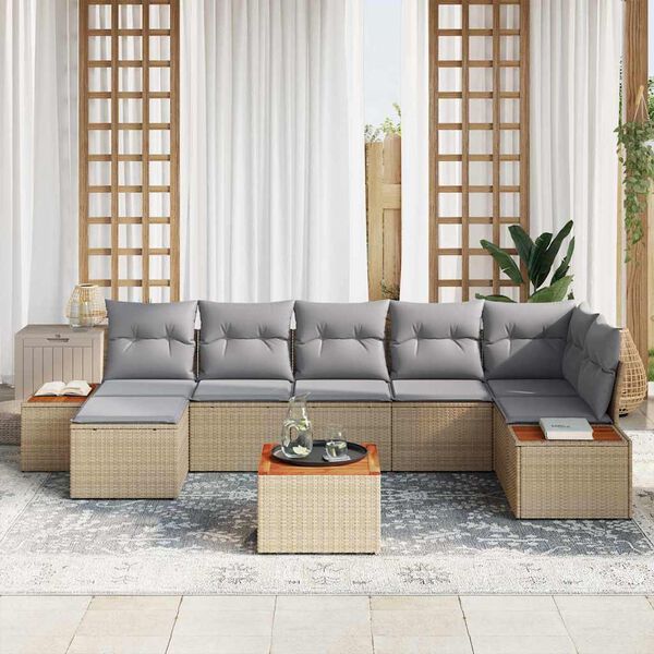 vidaXL Kerti Kanap&eacute; Szett 8 pcs Beige &eacute;s Vil&aacute;gossz&uuml;rke Polyrattan