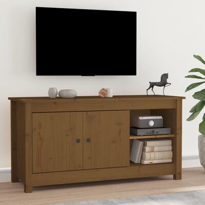 vidaXL mézbarna tömör fenyőfa TV-szekrény 103 x 36,5 x 52 cm