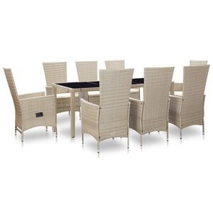 vidaXL 9 r&eacute;szes b&eacute;zs polyrattan k&uuml;lt&eacute;ri &eacute;tkezőszett p&aacute;rn&aacute;kkal