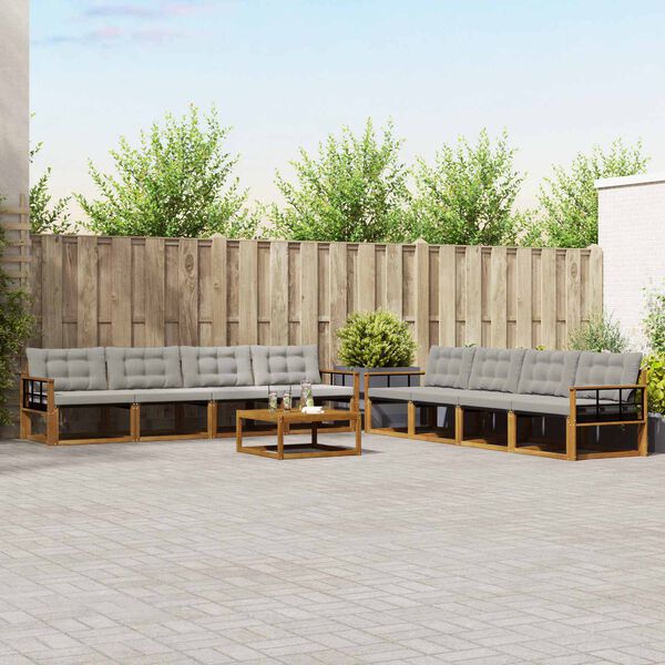 vidaXL K&uuml;lt&eacute;ri kanap&eacute; szett 9 pcs Term&eacute;szetes &eacute;s Vil&aacute;gossz&uuml;rke