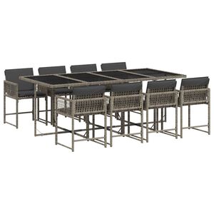 vidaXL 9 r&eacute;szes sz&uuml;rke polyrattan kerti &eacute;tkezőgarnit&uacute;ra p&aacute;rn&aacute;val