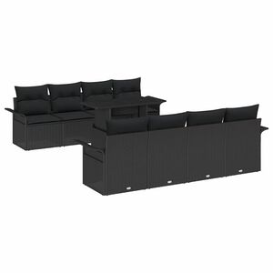 vidaXL Kerti Kanap&eacute; Szett p&aacute;rn&aacute;val t&aacute;rol&oacute;val 9 pcs Fekete Poly Rattan