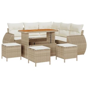 vidaXL Kerti Kanap&eacute; Szett 9 pcs B&eacute;zs polirattan