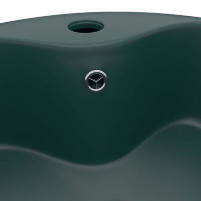 vidaXL matt sötétzöld luxus kerámia mosdókagyló túlfolyóval 36x13 cm