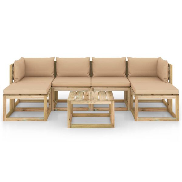 vidaXL 7 r&eacute;szes impregn&aacute;lt fenyőfa kerti b&uacute;torgarnit&uacute;ra p&aacute;rn&aacute;kkal