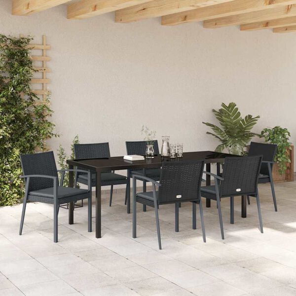 vidaXL Kert &eacute;tkező szett 7 pcs Fekete &eacute;s Sz&uuml;rke PE Rattan