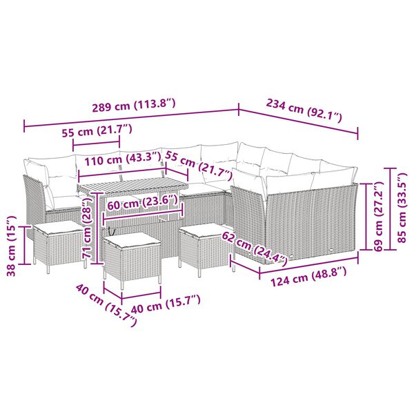vidaXL Kerti Kanap&eacute; Szett p&aacute;rn&aacute;val t&aacute;rol&oacute;val 13 pcs Fekete