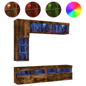 vidaXL 7 darabos f&uuml;st&ouml;s t&ouml;lgy sz&iacute;nű fali TV-szekr&eacute;ny szett LED-del