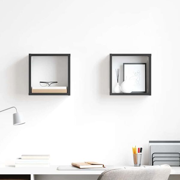 vidaXL 2 db magasf&eacute;nyű sz&uuml;rke fali kockapolc 26 x 15 x 26 cm