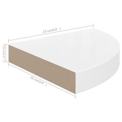 vidaXL magasfényű fehér MDF lebegő sarokpolc 25 x 25 x 3,8 cm