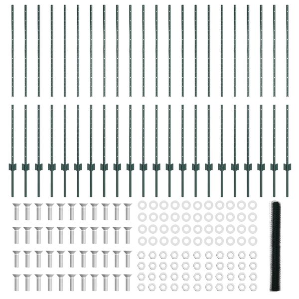 vidaXL Ker&iacute;t&eacute;s oszlopokkal Z&ouml;ld 1,4 x 50 m Ac&eacute;l &eacute;s PVC