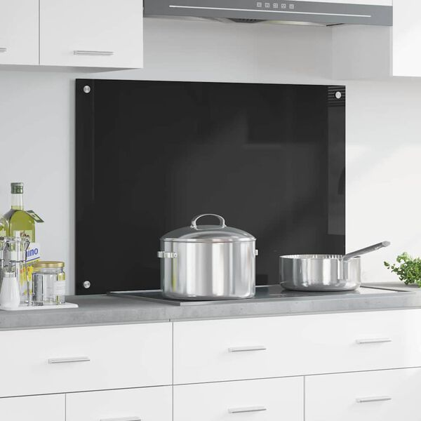vidaXL Konyhai splashback Fekete 90 x 60 cm edzett üveg