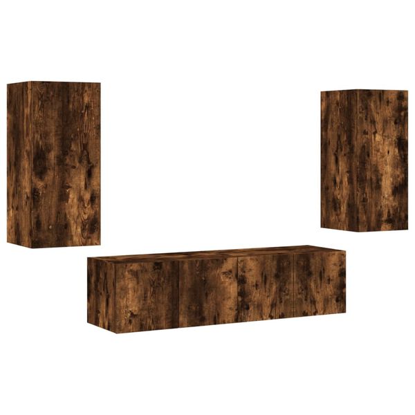 vidaXL 4 darab f&uuml;st&ouml;s t&ouml;lgy sz&iacute;nű szerelt fa TV-b&uacute;tor LED-del