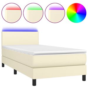 vidaXL kr&eacute;msz&iacute;nű műbőr rug&oacute;s &aacute;gy matraccal &eacute;s LED-del 100x200 cm