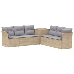 vidaXL Kanap&eacute; Szett 7 db Beige &eacute;s Vil&aacute;gossz&uuml;rke Poli rattan &eacute;s ac&eacute;l