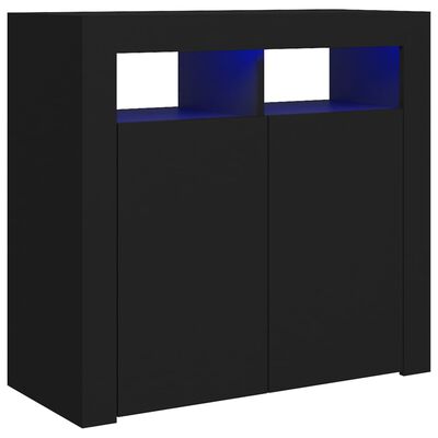 vidaXL fekete tálalószekrény LED-világítással 80 x 35 x 75 cm
