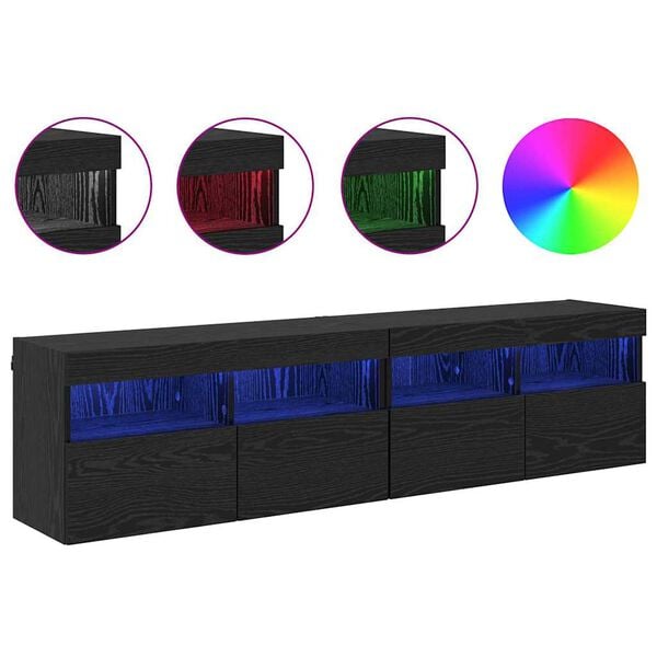 vidaXL TV Fali Szekr&eacute;nyek 2 pcs Fekete t&ouml;lgy 80 x 30 x 40 cm Faanyag