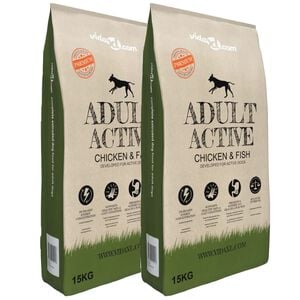 vidaXL &bdquo;Adult Active Chicken & Fish&rdquo; pr&eacute;mium sz&aacute;raz kutyat&aacute;p (2 x 15 kg)