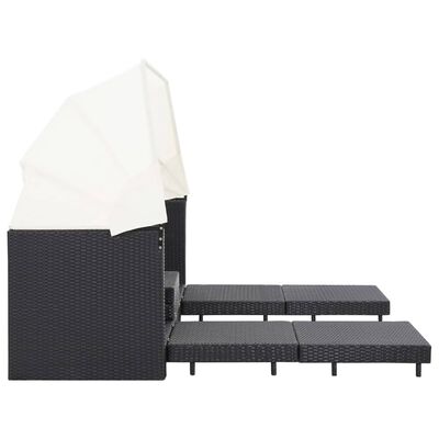 vidaXL 3-személyes fekete kinyitható műrattan kanapéágy tetővel