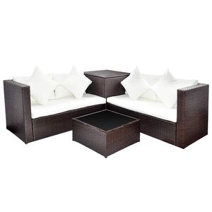 vidaXL 4 r&eacute;szes barna polyrattan kerti b&uacute;torszett p&aacute;rn&aacute;kkal