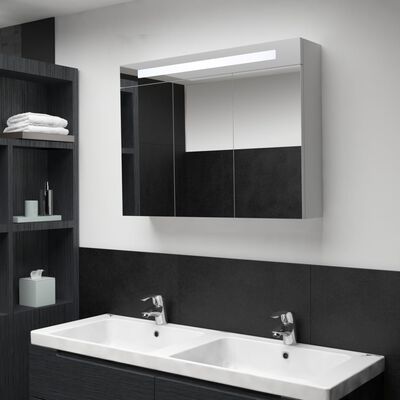 vidaXL tükrös fürdőszobaszekrény LED világítással 88 x 13 x 62 cm