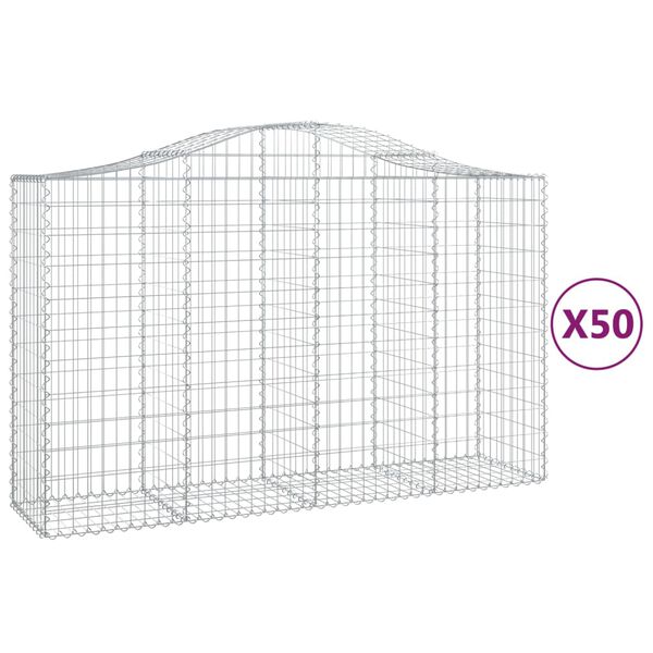vidaXL 50 db íves horganyzott vas gabion kosár 200x50x120/140 cm