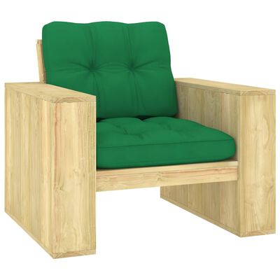 vidaXL impregnált fenyőfa kerti szék zöld párnákkal