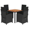 vidaXL 5 részes fekete polyrattan kerti étkezőgarnitúra párnákkal