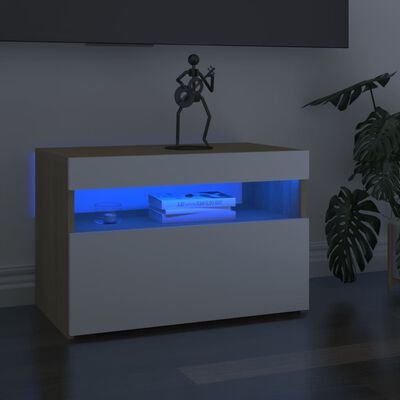 vidaXL 2 db fehér és tölgyszínű TV-szekrény LED-lámpákkal 60x35x40 cm