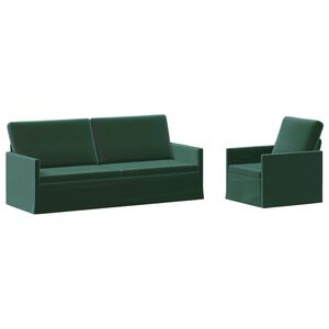vidaXL Kanap&eacute; Szett 2 pcs S&ouml;t&eacute;tz&ouml;ld B&aacute;rsony