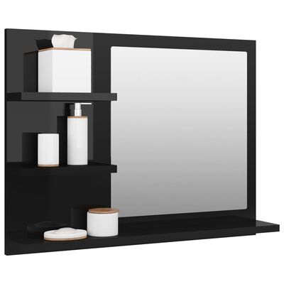vidaXL magasfényű fekete forgácslap fürdőszobai tükör 60x10,5x45 cm