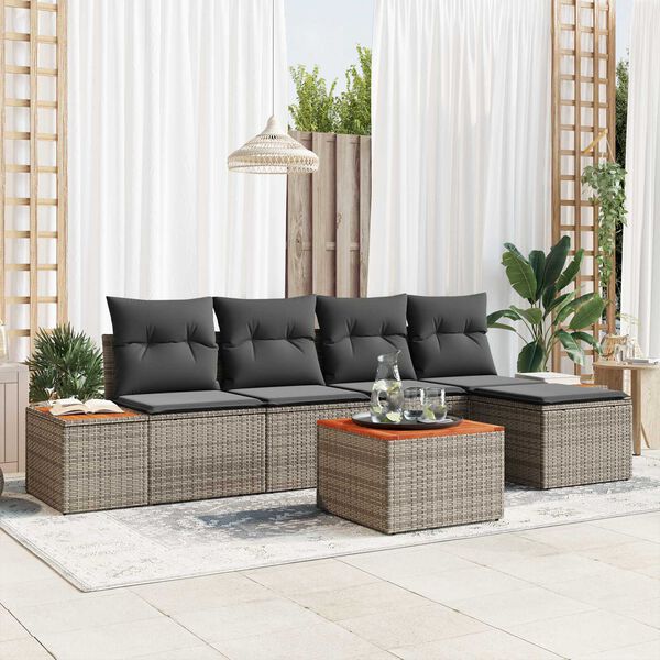 vidaXL Kerti Kanap&eacute; Szett p&aacute;rn&aacute;val 6 pcs Sz&uuml;rke Poly Rattan
