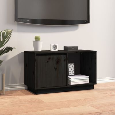 vidaXL fekete tömör fenyőfa TV-szekrény 74 x 35 x 44 cm