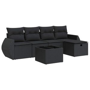 vidaXL 6 r&eacute;szes fekete polyrattan kerti &uuml;lőgarnit&uacute;ra p&aacute;rn&aacute;kkal