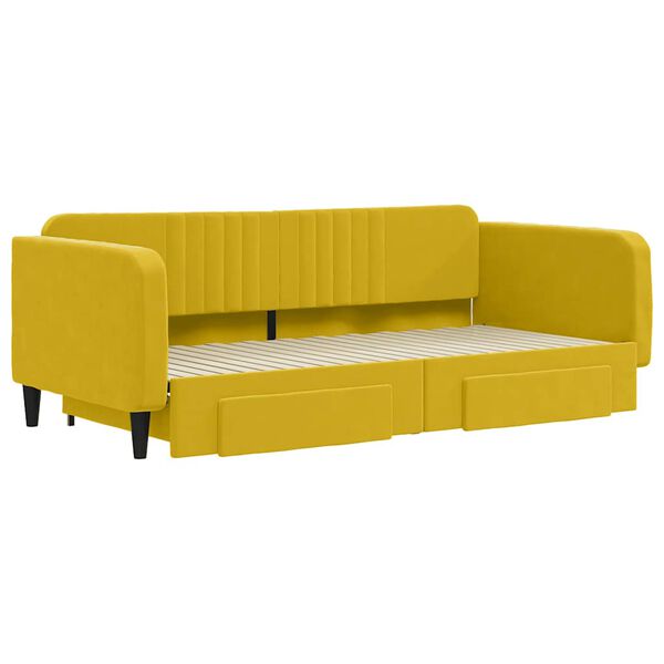 vidaXL sárga kihúzható bársony heverő fiókkal 100 x 200 cm