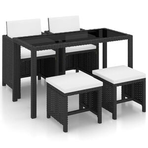 vidaXL 5-r&eacute;szes fekete polyrattan k&uuml;lt&eacute;ri &eacute;tkezőszett p&aacute;rn&aacute;kkal