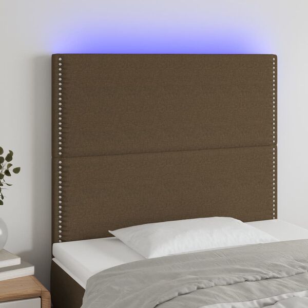 vidaXL s&ouml;t&eacute;tbarna sz&ouml;vet LED-es fejt&aacute;mla 100x5x118/128 cm