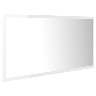 vidaXL magasfényű fehér akril LED-es fürdőszobatükör 90x8,5x37 cm