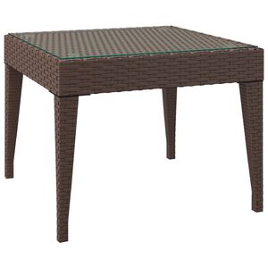 vidaXL barna polyrattan &eacute;s edzett &uuml;veg kisasztal 50 x 50 x 38 cm
