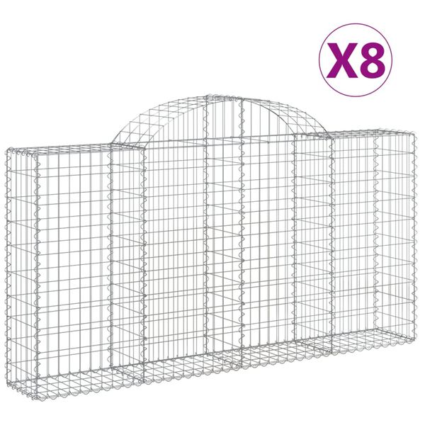 vidaXL 8 db íves horganyzott vas gabion kosár 200x30x100/120 cm