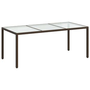 vidaXL barna polyrattan &eacute;s edzett &uuml;veg kerti asztal 190 x 90 x 75 cm