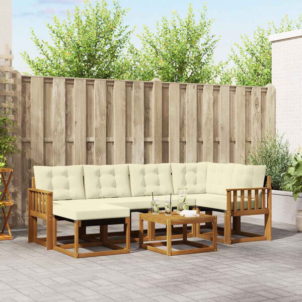 vidaXL K&uuml;lt&eacute;ri kanap&eacute; szett p&aacute;rn&aacute;val 7 pcs Term&eacute;szetes &eacute;s kr&eacute;msz&iacute;nű