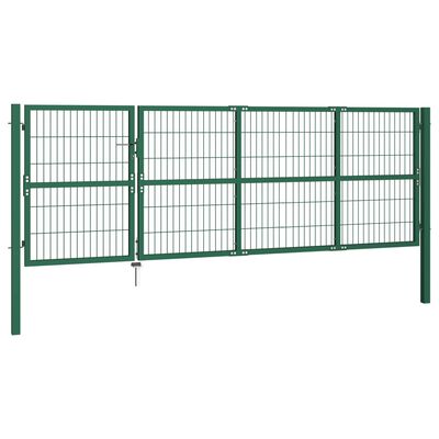 vidaXL zöld acél kerti kerítéskapu póznákkal 350 x 120 cm
