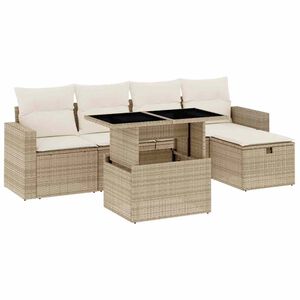 vidaXL 6 r&eacute;szes b&eacute;zs polyrattan kerti &uuml;lőgarnit&uacute;ra p&aacute;rn&aacute;val